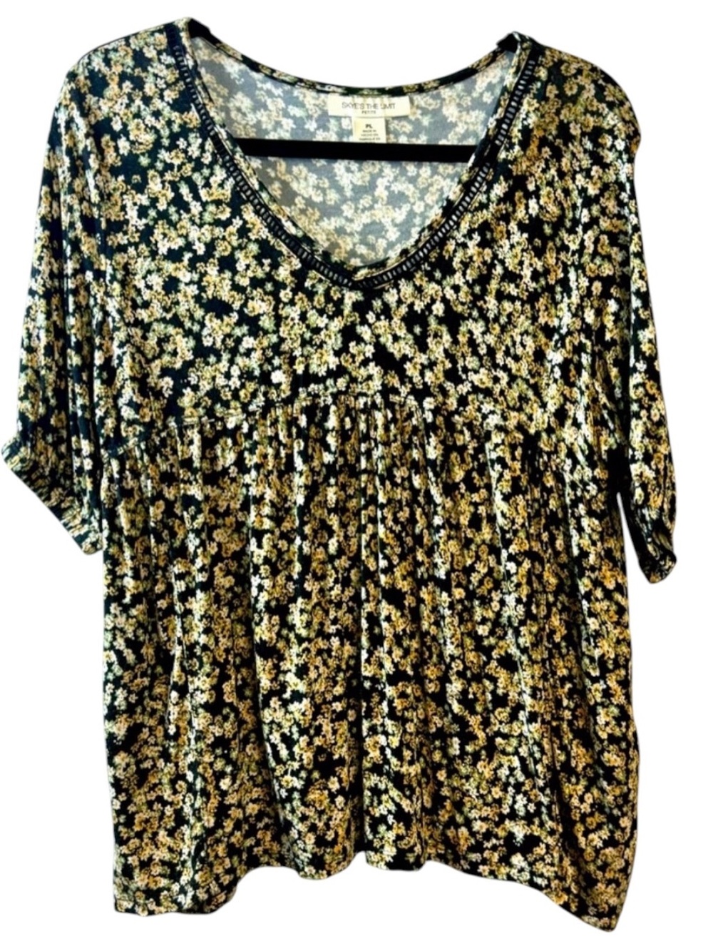 Skye’s The Limit Short Gathered Sleeve Rayon/Spandex Floral Print‎ Top Sz PL